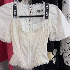 I.AM.GIA White Corset Lace-Up Blouse